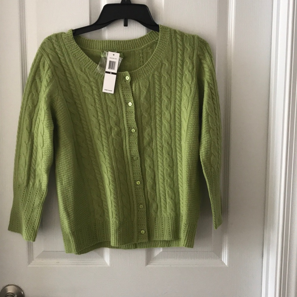 Green button up cashmere sweater